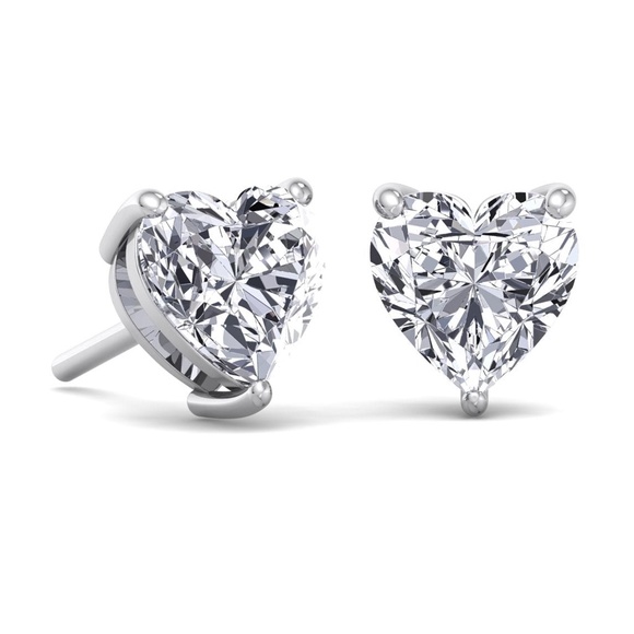Pretty Heart Shaped Ladies Sterling Silver Womens Iced Stud Screw Back Earrings - Picture 1 of 4